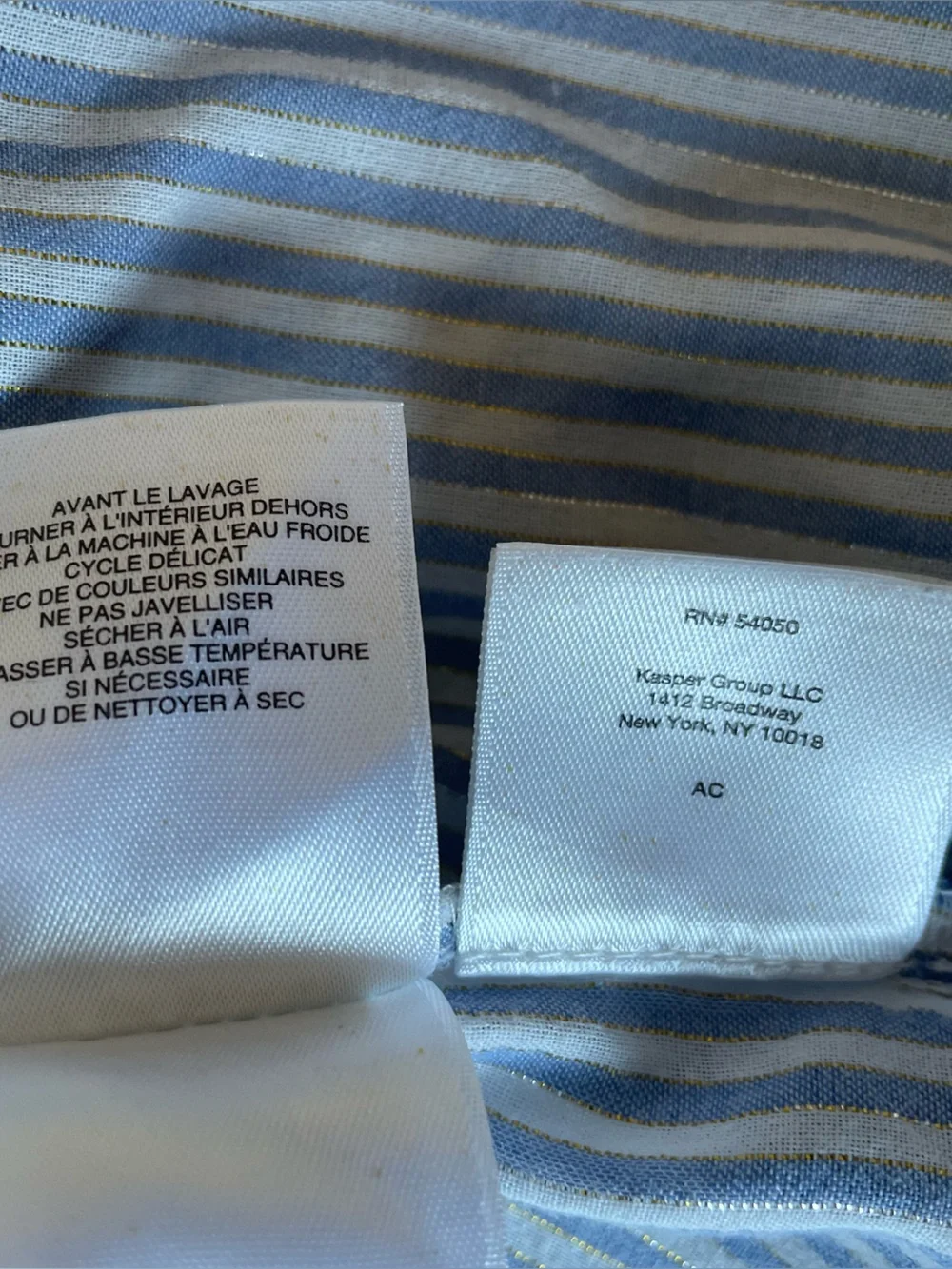 Anne Klein Swimsuit Cover Up Full Zip Blue White Gold Pinstripe Coastal Size XL